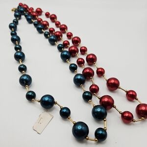 NEW VINTAGE Metallic Red and Blue Plastic Beaded Necklace Set